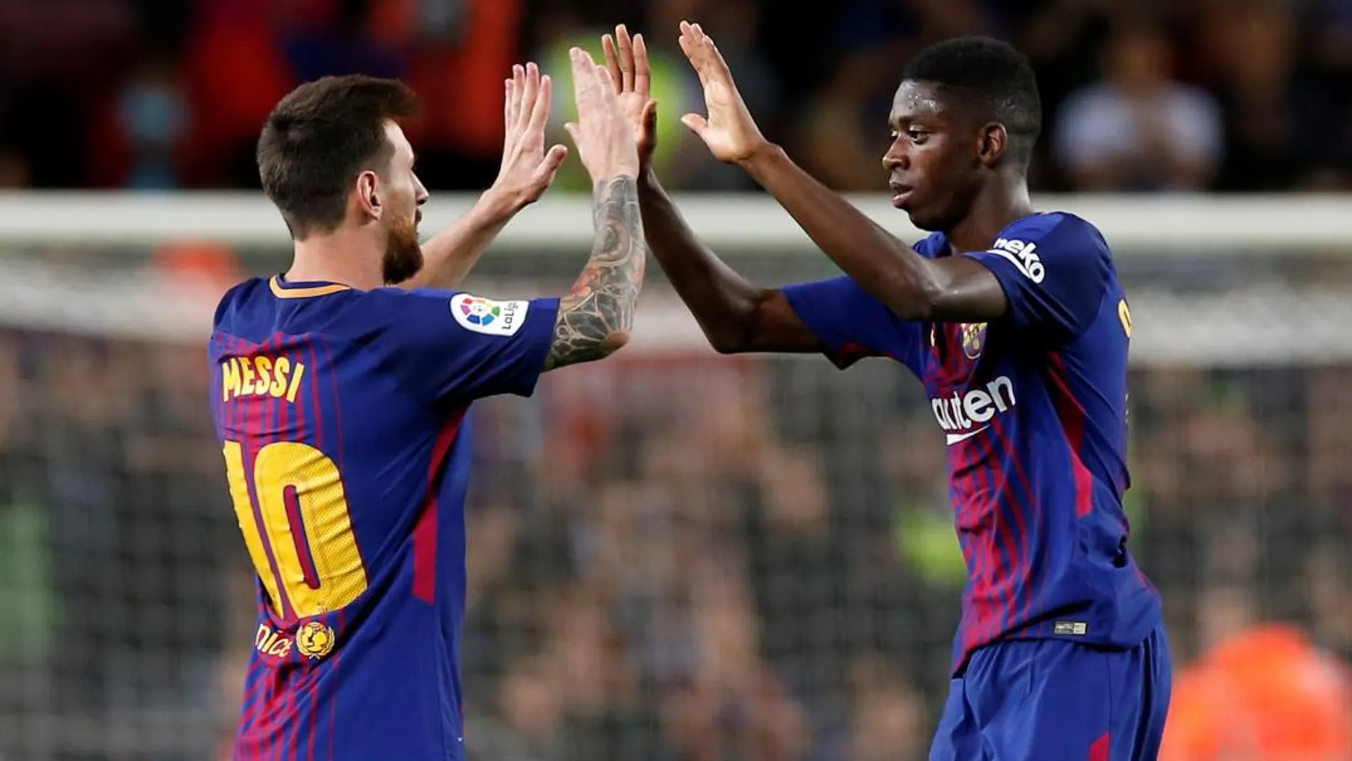 Messi y Dembelé, en un partido del FC Barcelona