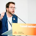 El vicepresidente del Govern y hombre fuerte de ERC, Pere Aragonès, ayer durante su intervención en el Consell Nacional