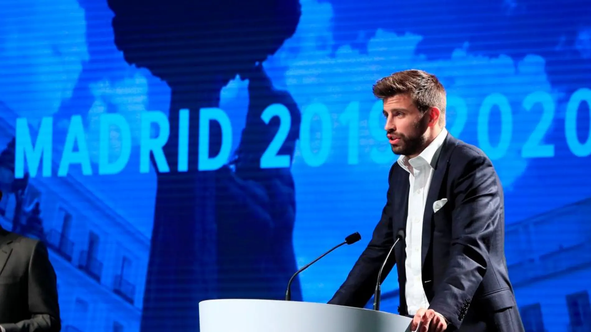 El futbolista Gerard Piqué, fundador y presidente de la empresa Kosmos, durante el acto de presentación de Madrid como sede de la Copa Davis / Foto: Efe