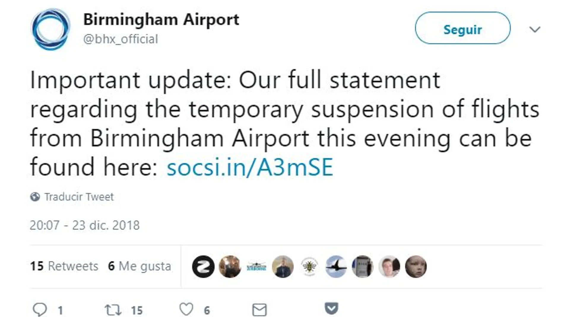 Suspendidos los vuelos en el aeropuerto de Birmingham, en Reino Unido, por un fallo en el control del tráfico