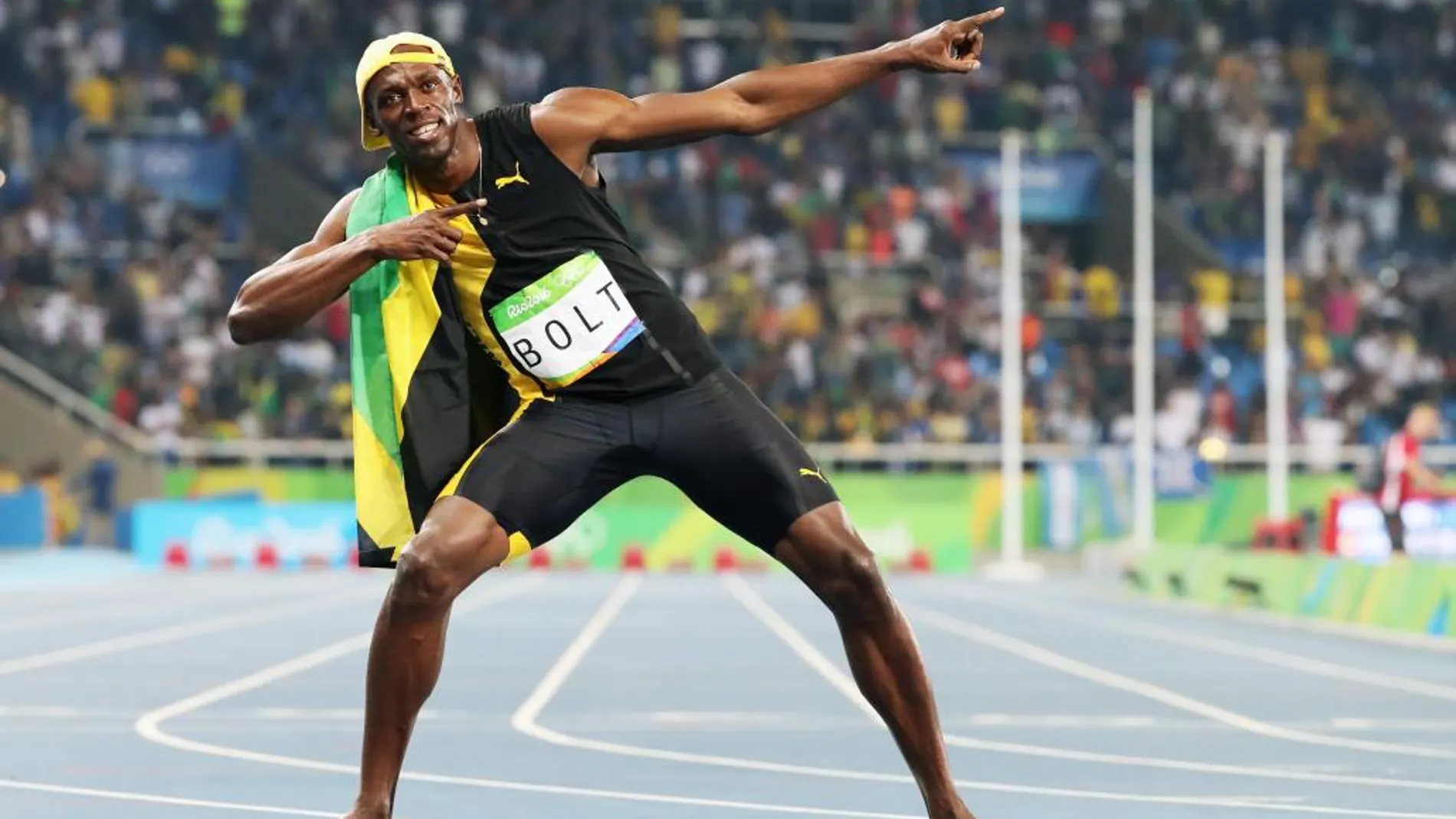 Usain Bolt de Jamaica celebra su victoria hoy, domingo 14 de agosto de 2016, en la final de 100 m masculino