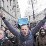 El opositor ruso Alexei Navalni, ayer, durante las protestas de Moscú, antes de ser detenido