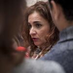 María Jesús Montero, consejera de Hacienda, en la rueda de prensa que ofreció ayer