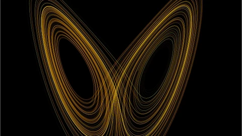 Esta figura ilustra el comportamiento errático de temperaturas y velocidades atmosféricas predicho en las ecuaciones matemáticas de Lorenz