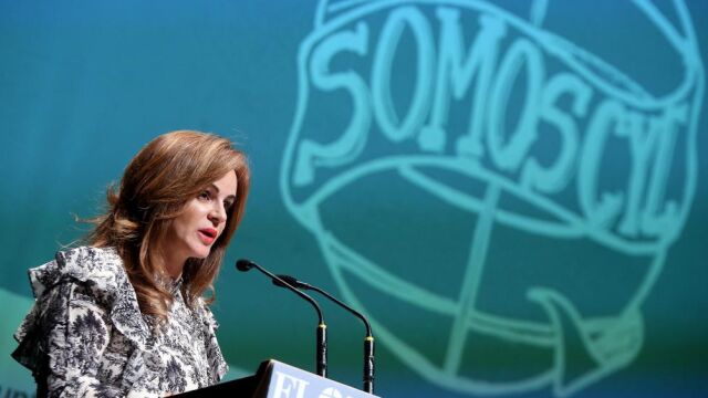 La presidenta de las Cortes regionales, Silvia Clemente, durante su discurso en la jornada «Somos Castilla y León», ayer en Valadolid