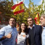 Albert Rivera, Inés Arrimadas, Toni Cantó y Carlos Sánchez Nicolau, durante el acto político celebrado hoy en esta Llavaneras /Efe