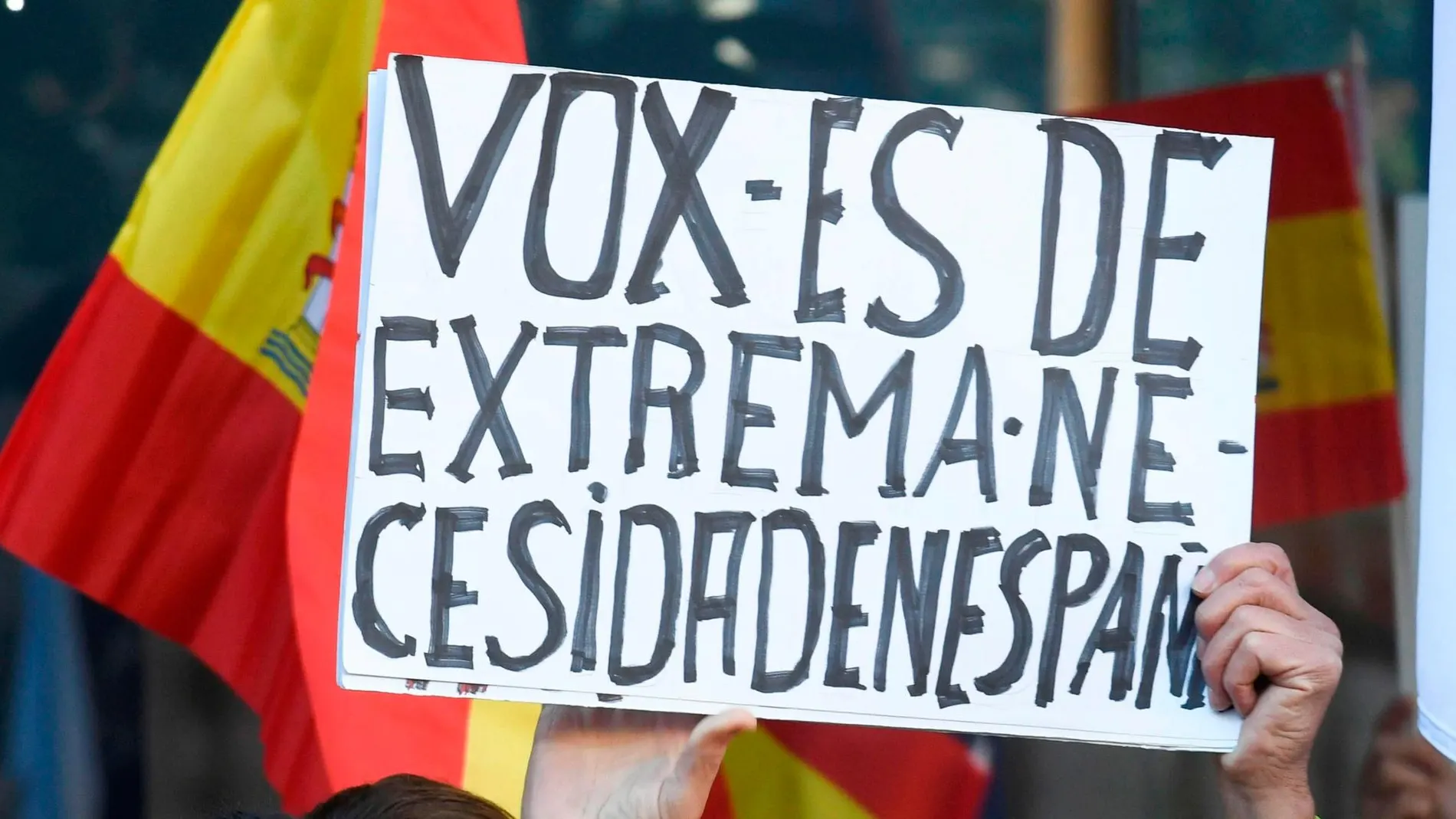 Pancarta en apoyo a Vox esta semana en Granada. EFE/ Miguel Ángel Molina