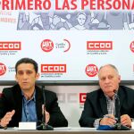 Los secretarios generales de CCOO y UGT, Vicente Andrés y Faustino Temprano, respectivamente presentan los actos del 1 de mayo