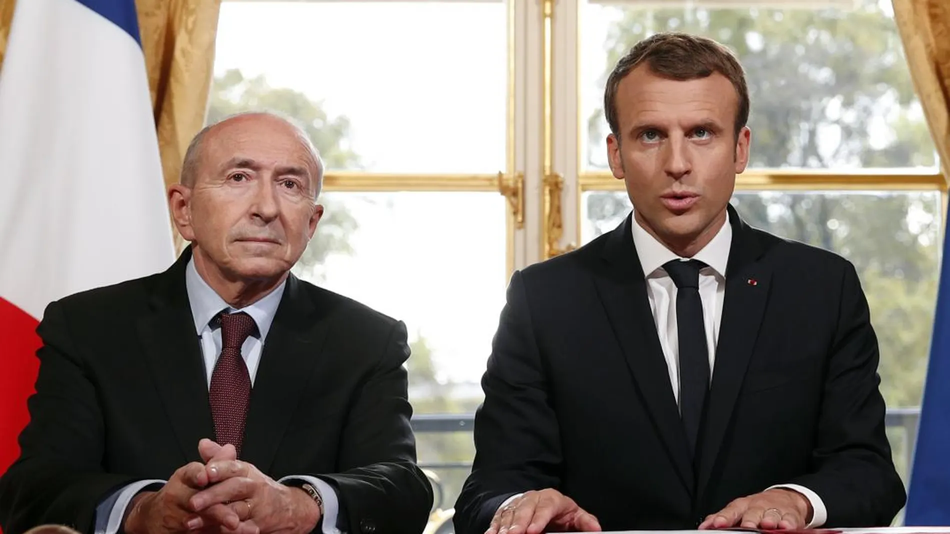 El presidente francés, Emmnauel Macron, junto a su ya ex ministro de Interior Gerard Collomb, en una imagen de archivo