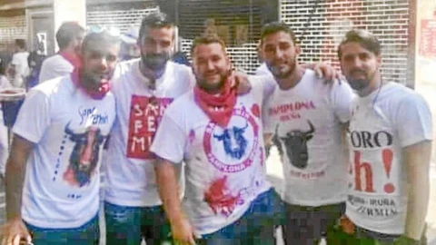 Los cinco acusados, durante las fiestas de San Fermín de 2016