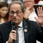 Quim Torra, durante una de sus intervenciones en la sesión de control al Govern en el Parlament. EFE/Andreu Dalmau
