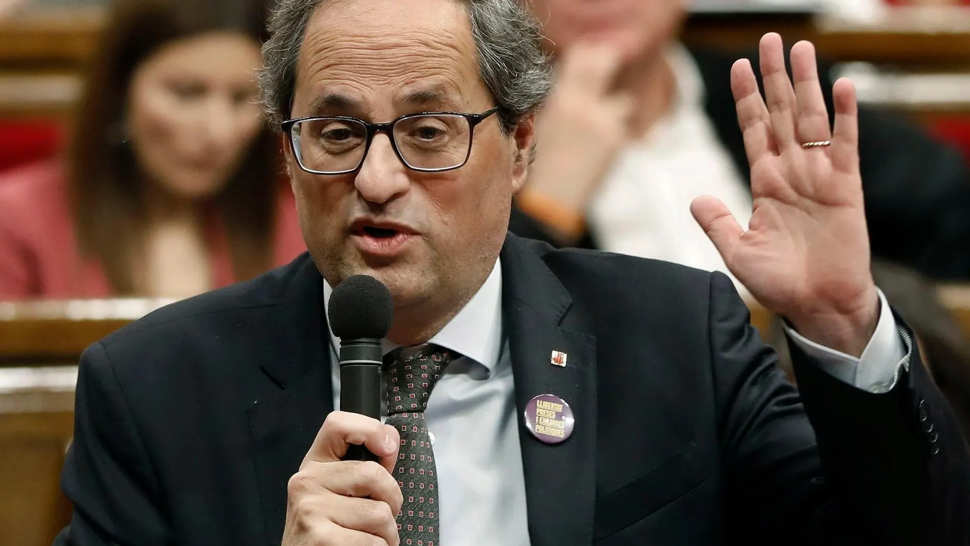 Quim Torra, durante una de sus intervenciones en la sesión de control al Govern en el Parlament. EFE/Andreu Dalmau