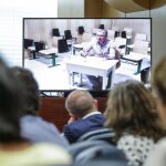 El exconsejero Francisco Granados, durante su comparecencia por videoconferencia desde la cárcel de Estremera en la comisión de investigación de corrupción en la Asamblea de Madrid.