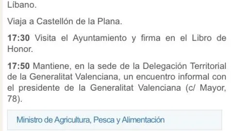 En la imagen se puede ver la agenda del Gobierno para el pasado viernes en la que no aparece la visita al FIB.
