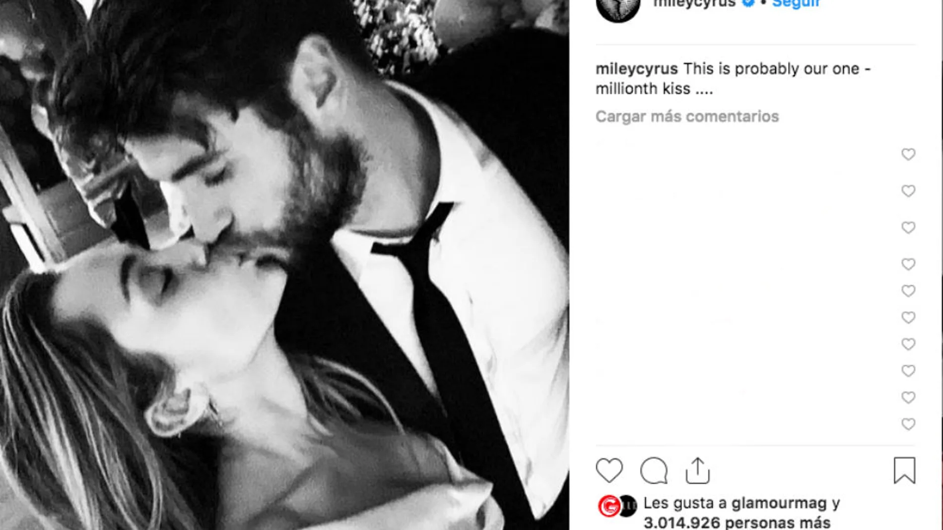 Una de las fotos de su boda con Liam Hemsworth que Miley Cyrus ha compartido en Instagram