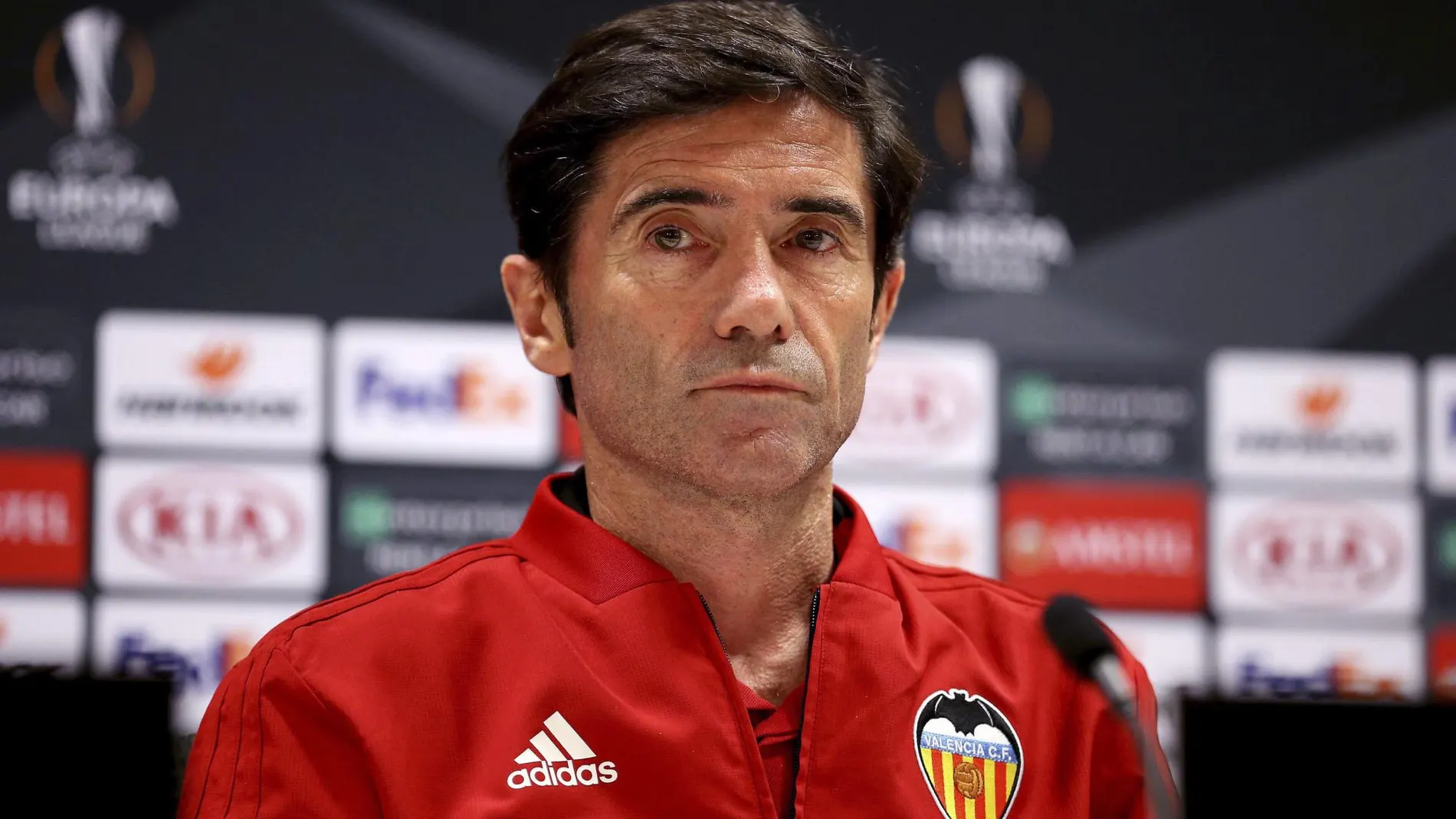 Marcelino durante la rueda de prensa previa al partido de ida de semifinales