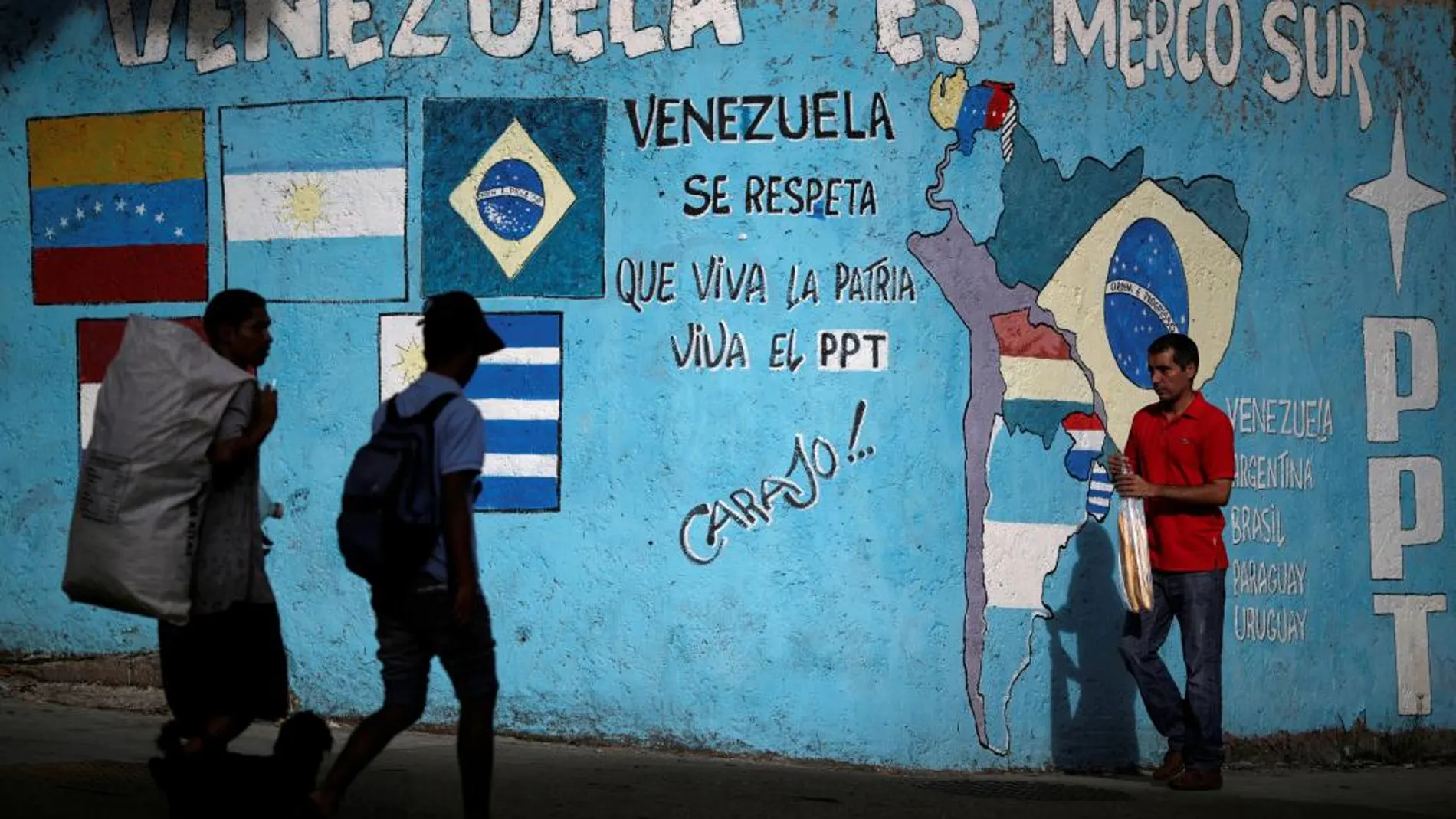 Un graffiti a favor de MERCOSUR en una calle de Caracas, Venezuela