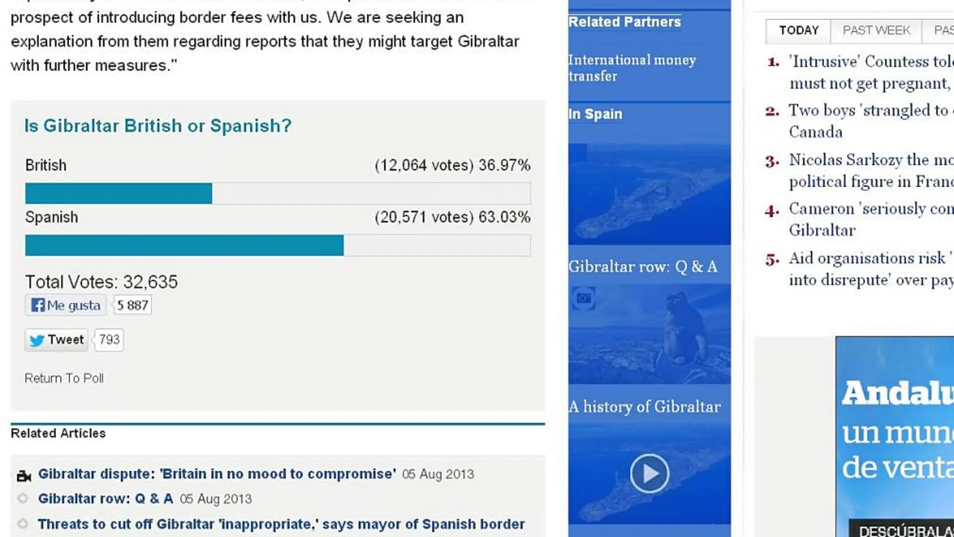 La mayoría de los lectores de «The Telegraph» creen que Gibraltar es español