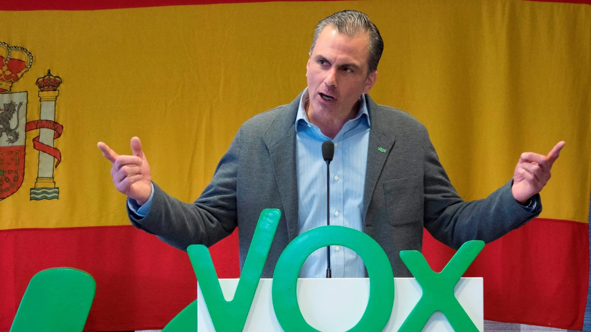 El secretario general de Vox, Javier Ortega Smith, en un acto electoral en Cuenca