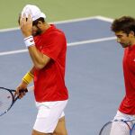 Feliciano Lopez y Marc Lopez durante el partido de dobles.