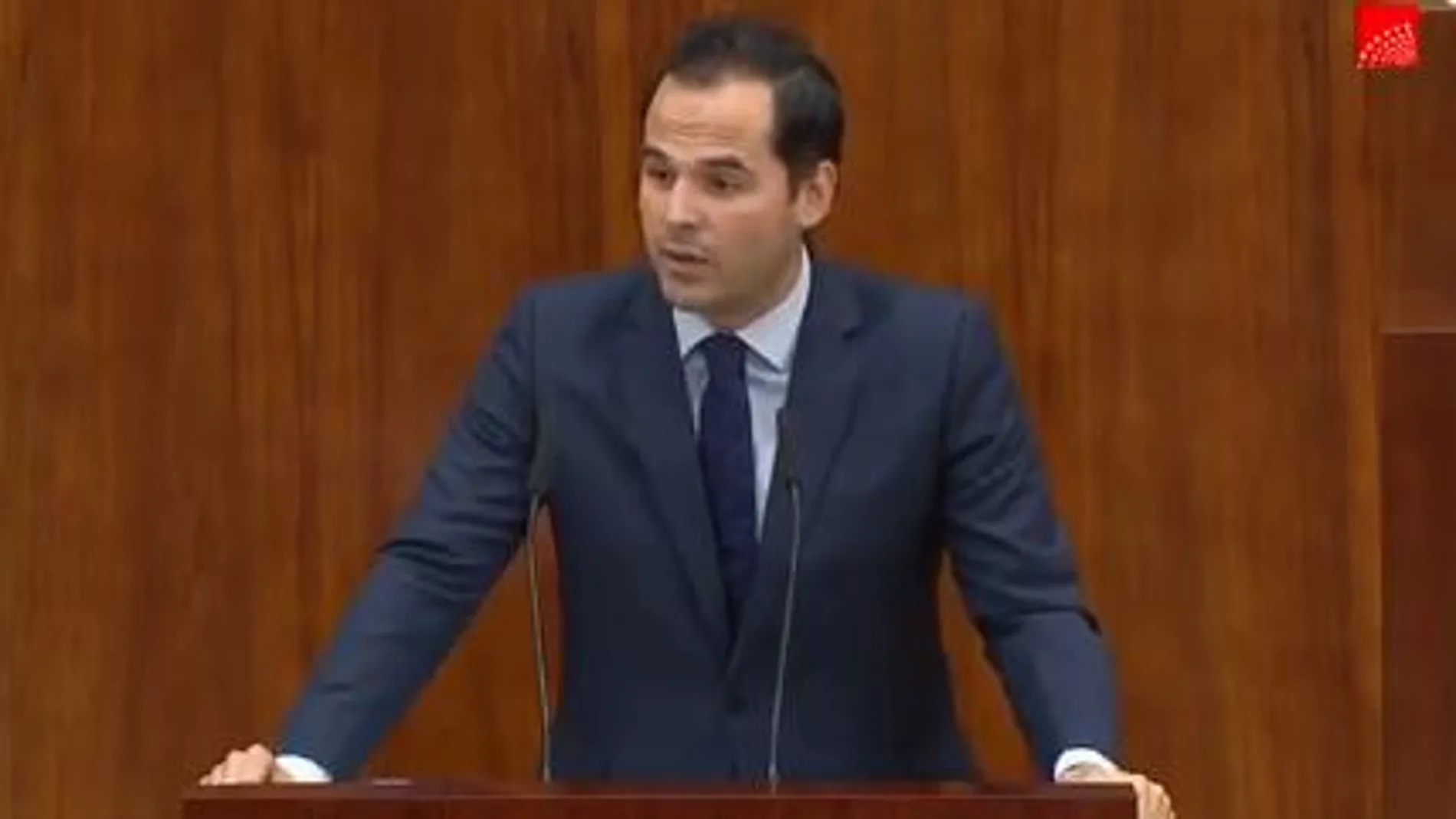 El portavoz de Ciudadanos en la Asamblea madrileña, Ignacio Aguado, durante su comparecencia