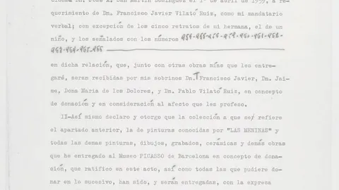 Original del texto en el que Picasso hace oficial la entrega de «Las Meninas»