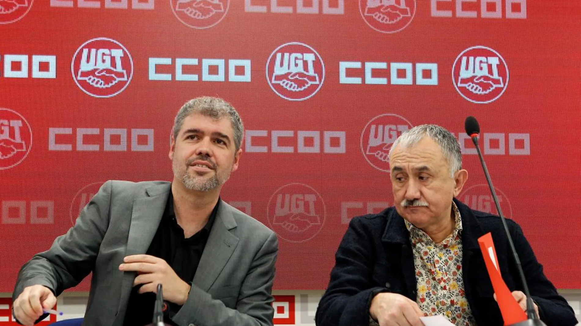 Los secretarios generales de CCOO y UGT, Unai Sordo (i) y Pepe Álvarez/Efe