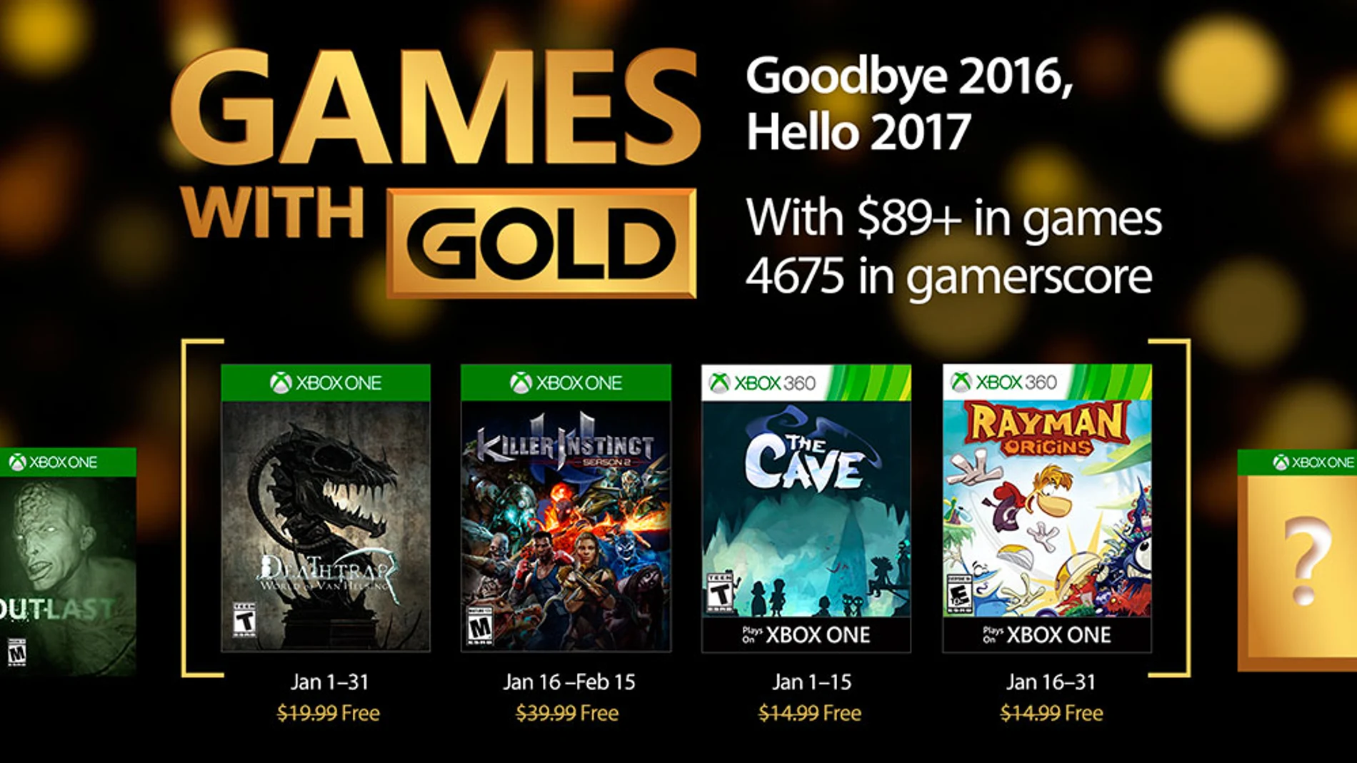 Microsoft revela los Games With Gold de enero