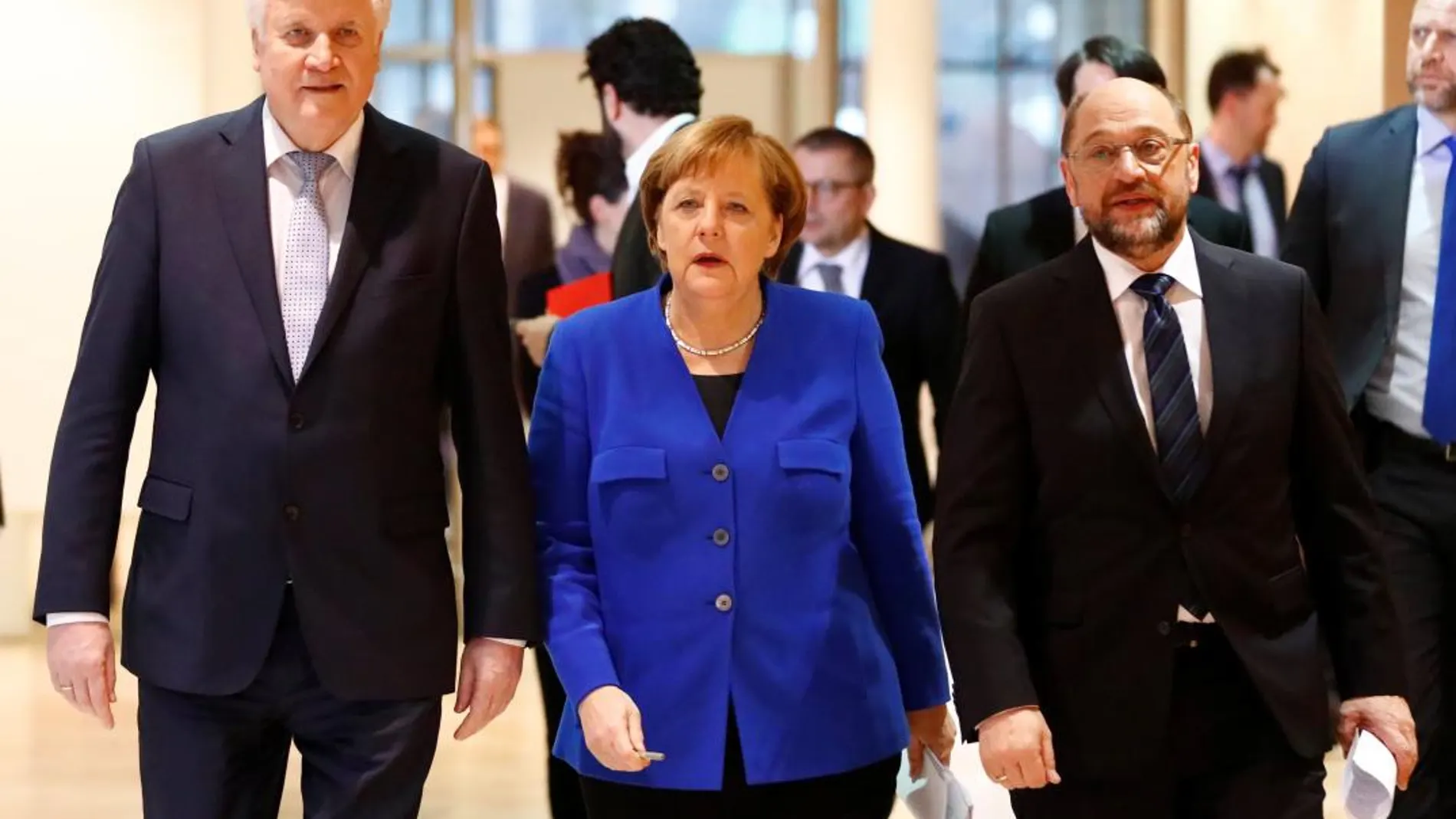 Horst Seehofer, Angela Merkel y Martin Schulz, esta mañana