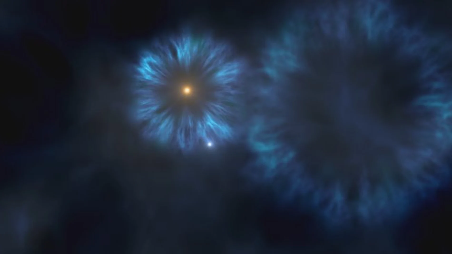 Imagen artística de la explosión de las primeras estrellas masivas que se formaron en la Vía Láctea