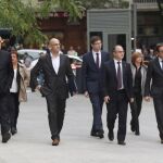 Joaquim Forn, Dolors Bassa, Raul Romeva, Carles Mundó, Jordi Turull, Maritxel Borrás y Josep Rull a su llegada a la Audiencia