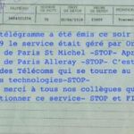 Último telegrama enviado por francia