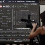 Panel informativo de la Bolsa de Madrid que muestra la evolución del principal indicador de la Bolsa española, el IBEX 35