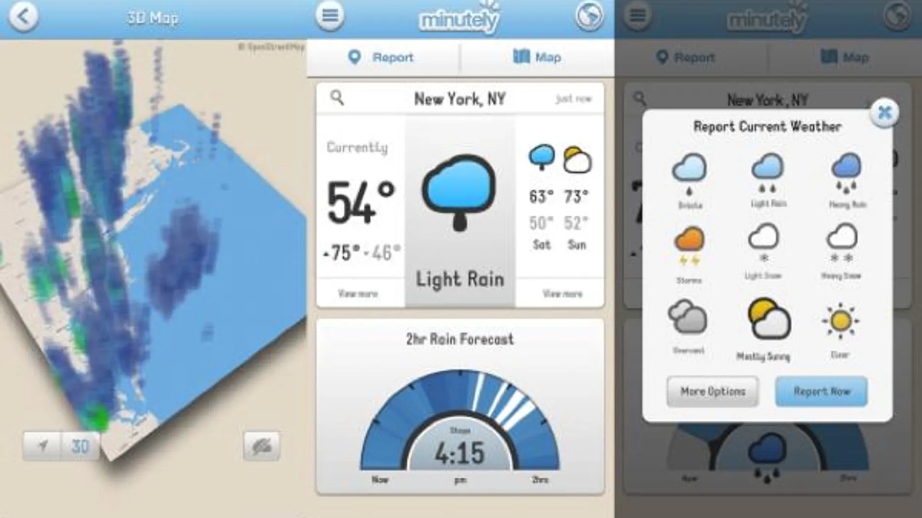 Minutely: un Waze para conocer la situacion meteorológica con gráficos en 3D