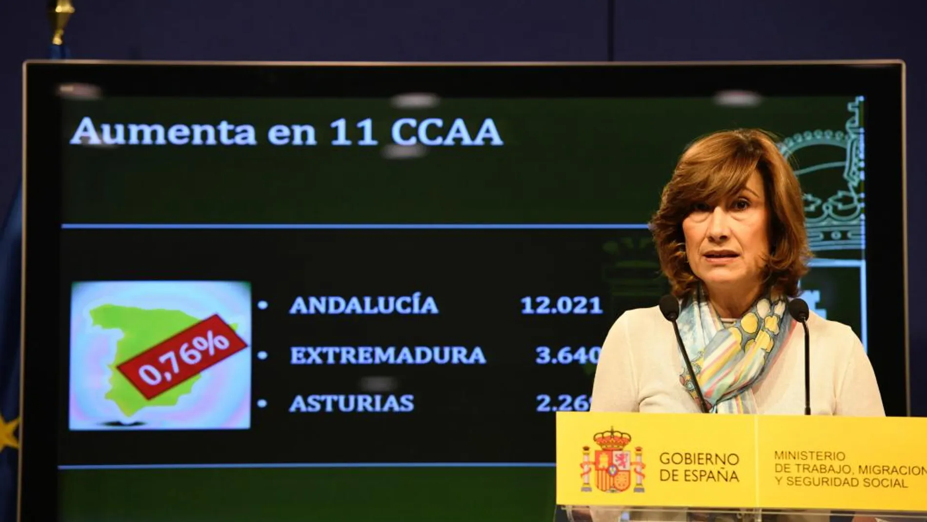 La secretaria de Estado de Empleo, durante la rueda de prensa de presentación de los datos de paro y afiliación a la Seguridad Social (Foto: Efe)