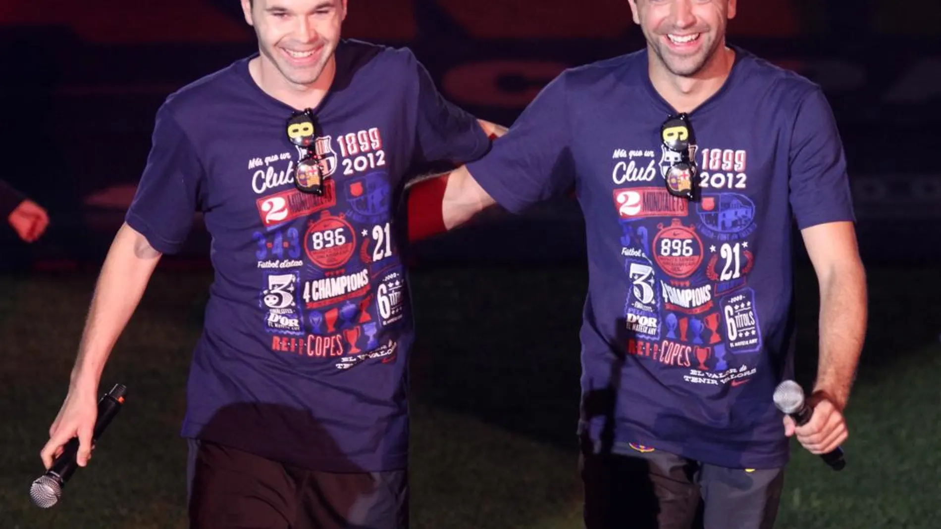 Andrés Iniesta y Xavi Hernández durante la celebración del título de Copa del Rey en 2012 / Foto: Gtres