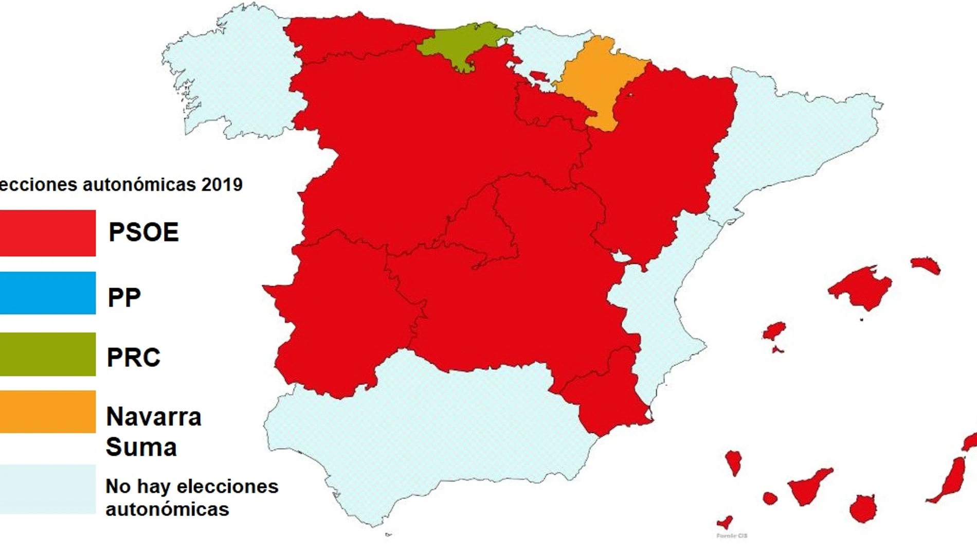 Barómetro del CIS: El PSOE arrasaría en todas las comunidades, salvo Cantabria y Navarra