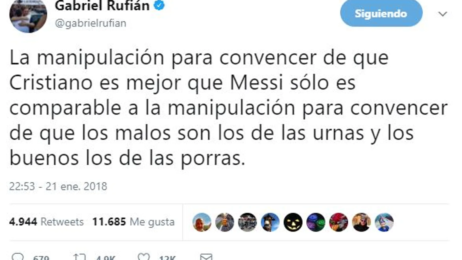 El polémico «tuit» de Rufián
