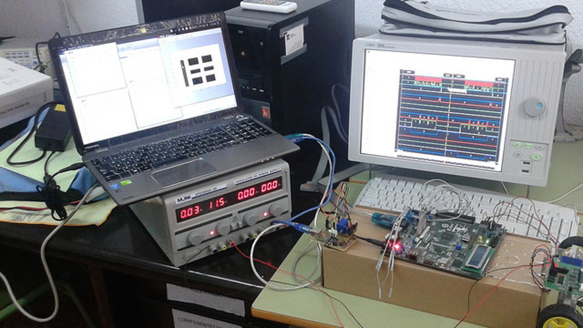 Plataforma con la instrumentación y hardware que se han utilizado en los test