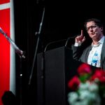 El exalcalde de Fuenlabrada Manuel de la Rocha, durante su intervención en el acto en el que presenta su candidatura a las primarias del PSOE a la Alcaldía de Madrid