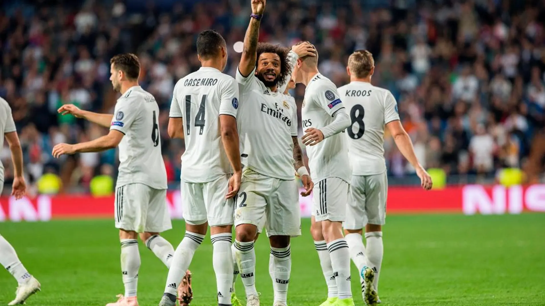 El lateral brasileño del Real Madrid Marcelo celebra tras marcar un gol. EFE/Rodrigo Jiménez