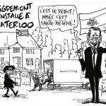 El dibujante Pierre Kroll dedica una viñeta en el periódico belga «Le Soir» a la mudanza de Puigdemont mientras Rajoy dice: «Este es solo el inicio, después llegará Santa Elena», isla donde Napoleón fue deportado tras la derrota de Waterloo