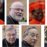 De izda a dcha y de arriba abajo, Francisco Javier Errázuriz Ossa, Reinhard Marx, Laurent Monsengwo Pasinya, Sean Patrick O'Malley, Giuseppe Bertello, George Pell, Oscar Andrés Rodríguez Maradiaga y Oswald Gracias