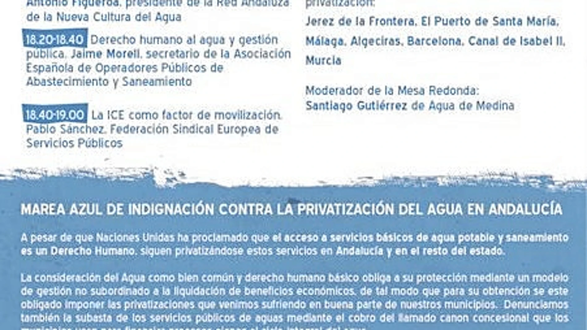 Un organismo de Mas convoca actos contra privatizar el agua en Andalucía