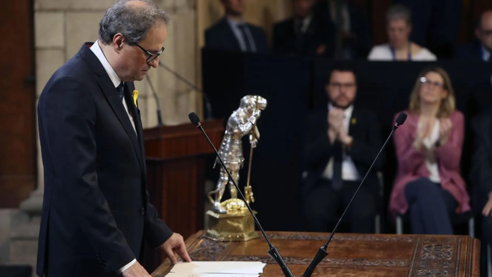 El presidente de la Generalitat, Quim Torra, durante su discurso en el acto de toma de posesión del nuevo Govern/ Efe