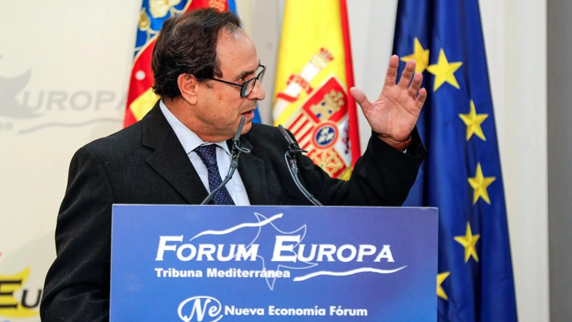 El conseller de Hacienda y Modelo Económico, Vicent Soler, el pasado martes durante su intervención en el Fórum Europa