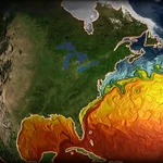 Imagen de la temperatura de superficie del Atlántico Norte simulado por el modelo CM2.6
