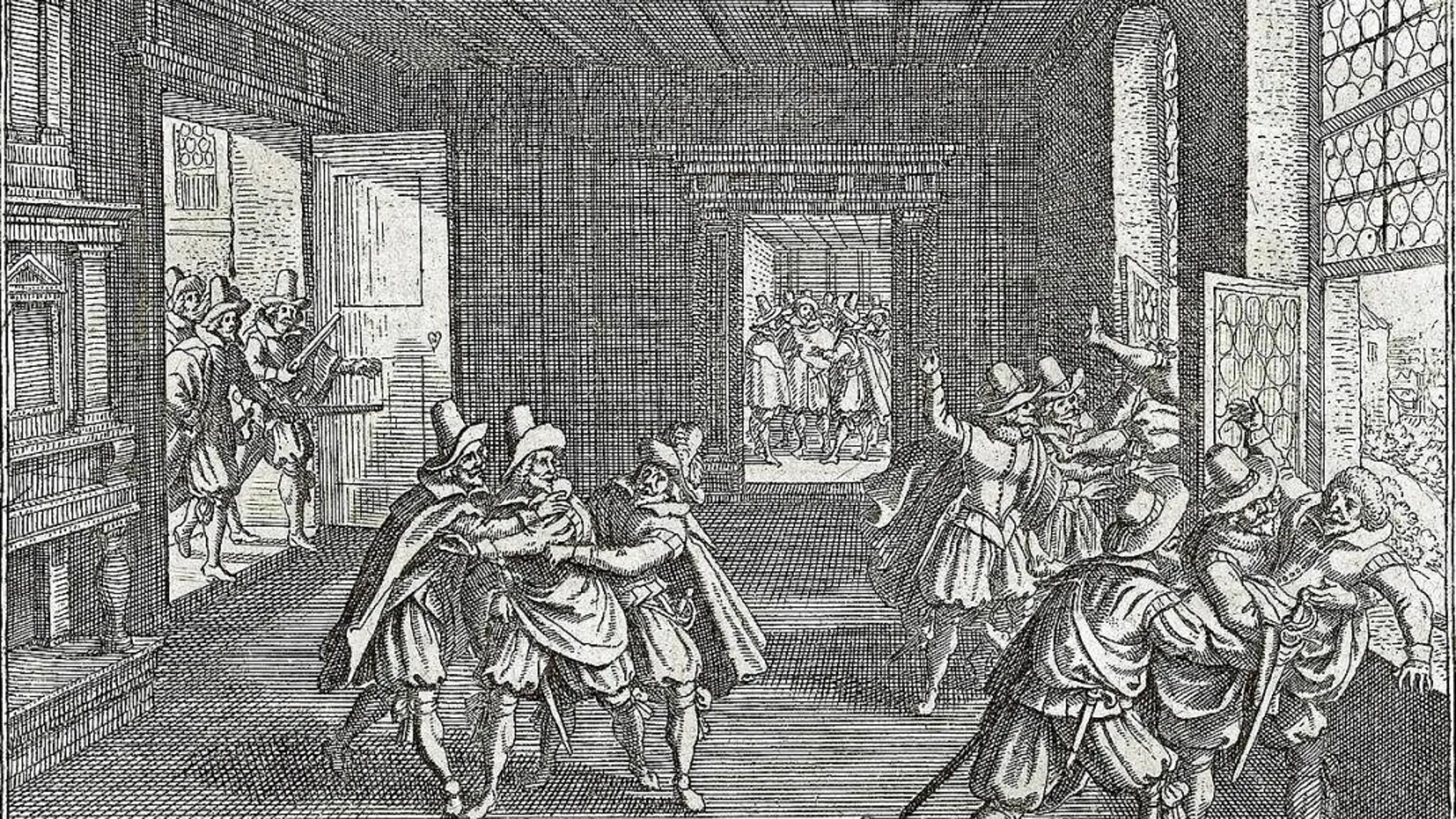 Con el episodio conocido como La defenestración de Praga (en la imagen, un grabado de la época) arranca la Guerra de los Treinta Años