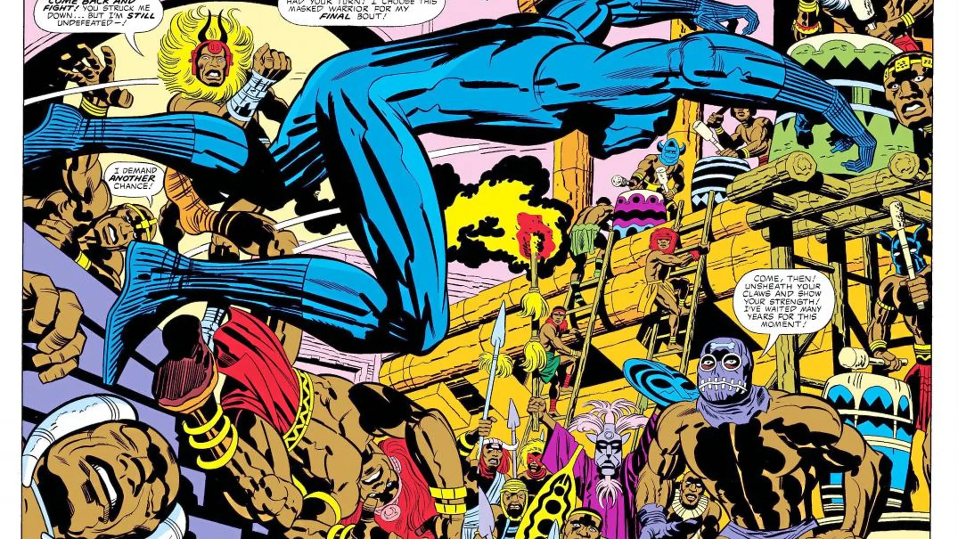 Otra de las geniales creaciones de Kirby, Black Panther, el primer superhéroe negro que apareció por primera vez en los 4 Fantásticos y que ahora es estrella absoluta del universo Marvel con el estreno de su película propia