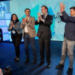 Virginia Pérez, Juanma Moreno, Mariano Rajoy y Beltrán Pérez, en la clausura de la Convención Nacional del Partido Popular celebrada este fin de semana